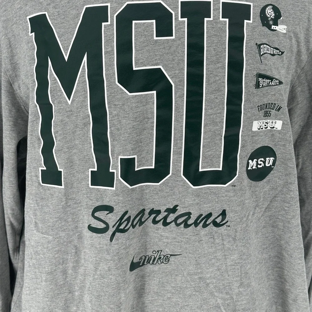 Nike Michigan State Spartans MSU Long Sleeve T Shirt Mens XXL‎ Gray